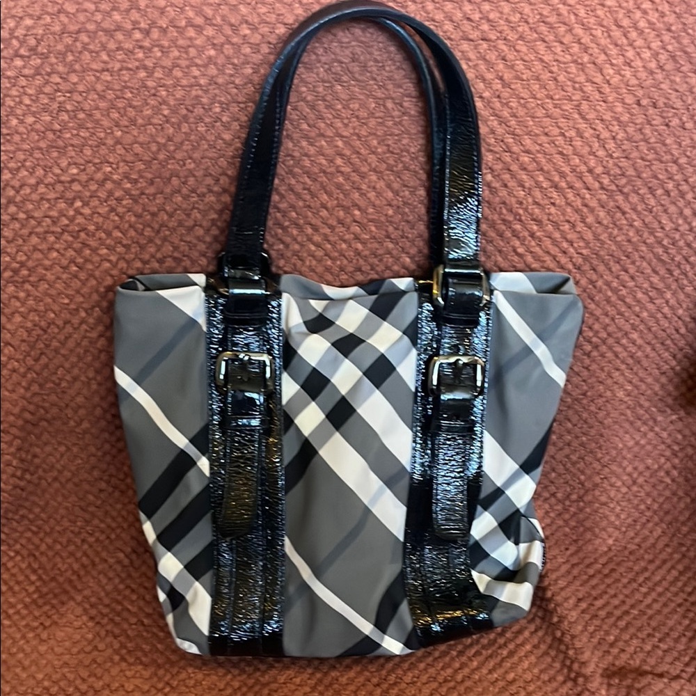 Stylish Gray and Black Burberry Tote Bag